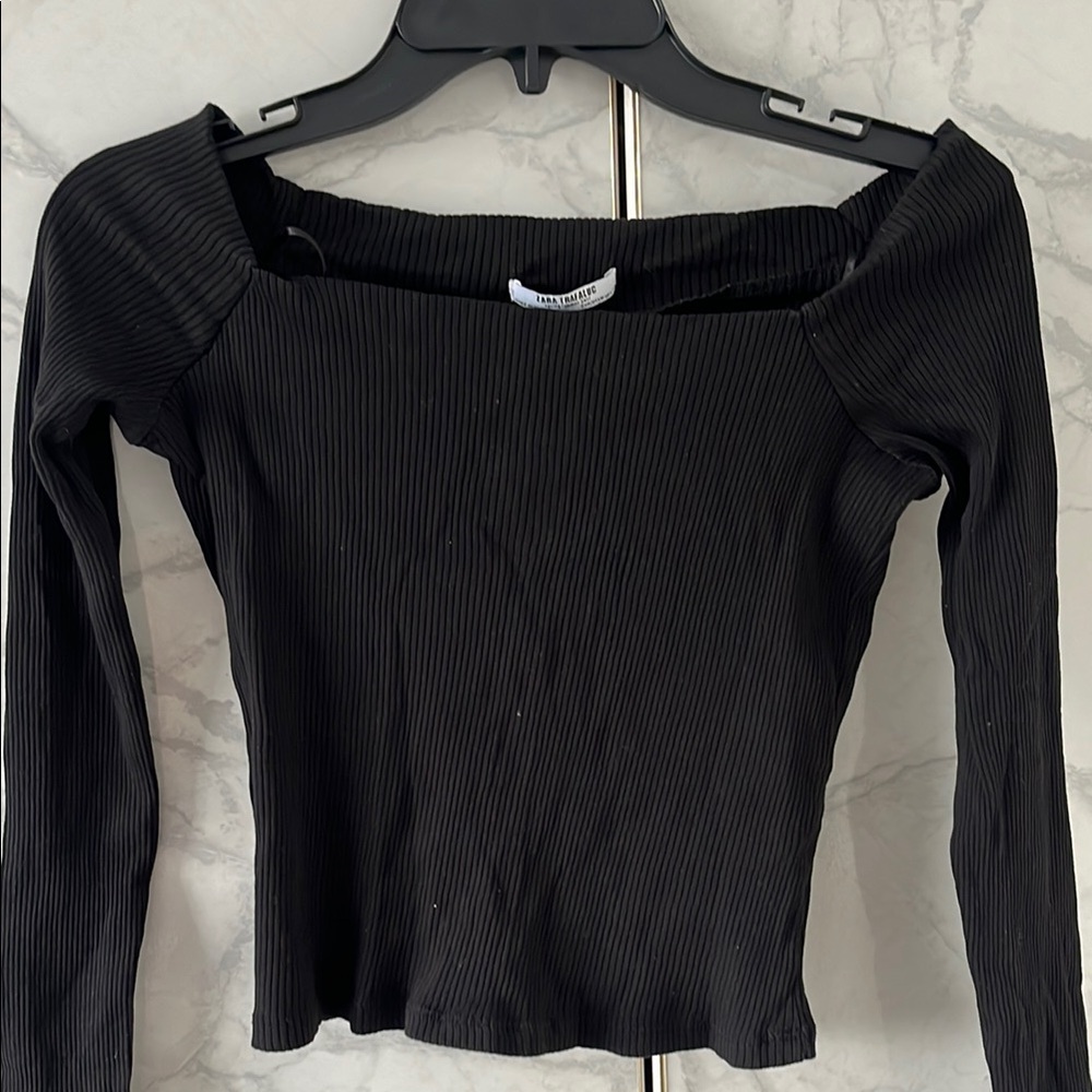 Black Ribbed Long Sleeve Top - Picture 2 of 8